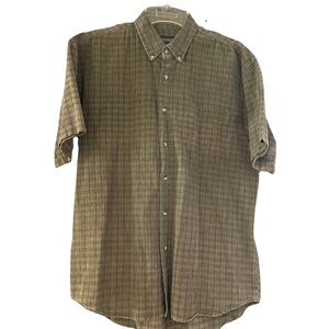 The J. Peterman Company Men's Casual Plaid short sleeve Shirt green/navy large